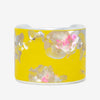 Silver White Pink Floral on Canary Yellow Leather