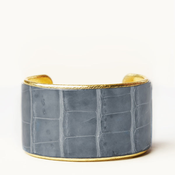 1.5” Gray Alligator Cuff with Gold Liner