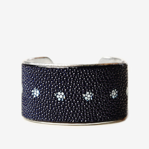 1.5” Navy Floret Cuff with Silver Liner
