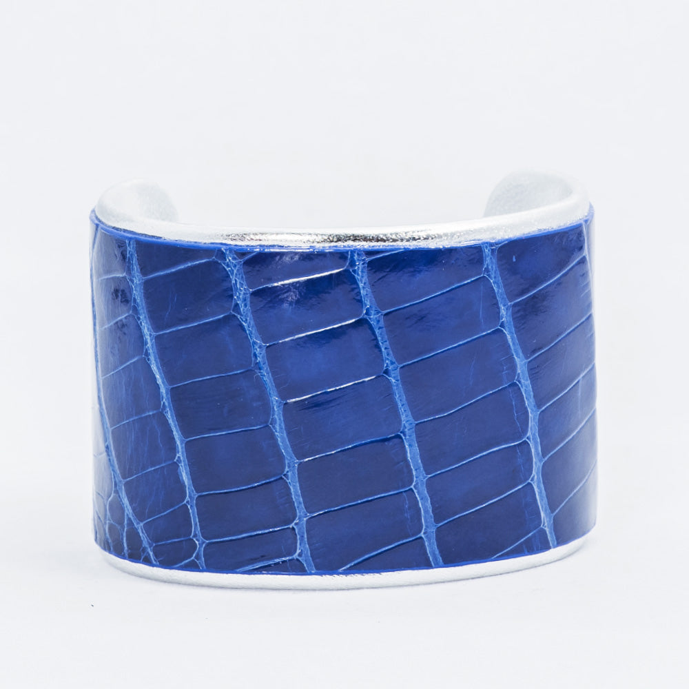 2” Shiny Royal Blue Alligator with Silver Liner Cuff