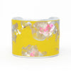 Silver White Pink Floral on Canary Yellow Leather